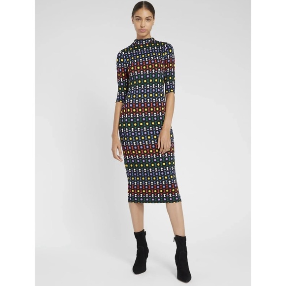 🎀SOLD🎀Alice + Olivia Delora Rainbow Dot Geometric Print Fitted Dress - Picture 2 of 9
